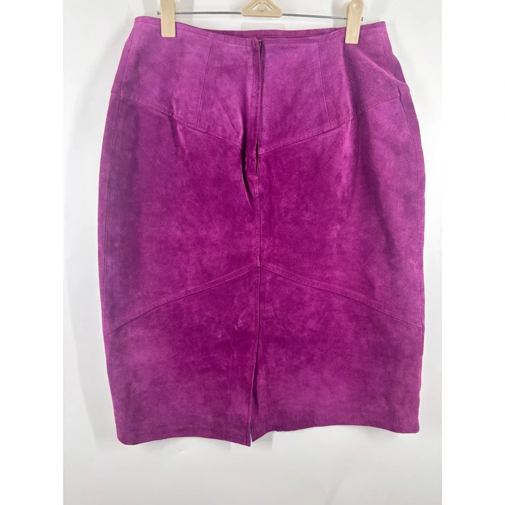 Design Assets Vintage Magenta Purple Suede Leather Pencil Skirt Western Yoke 14 - Picture 2 of 3